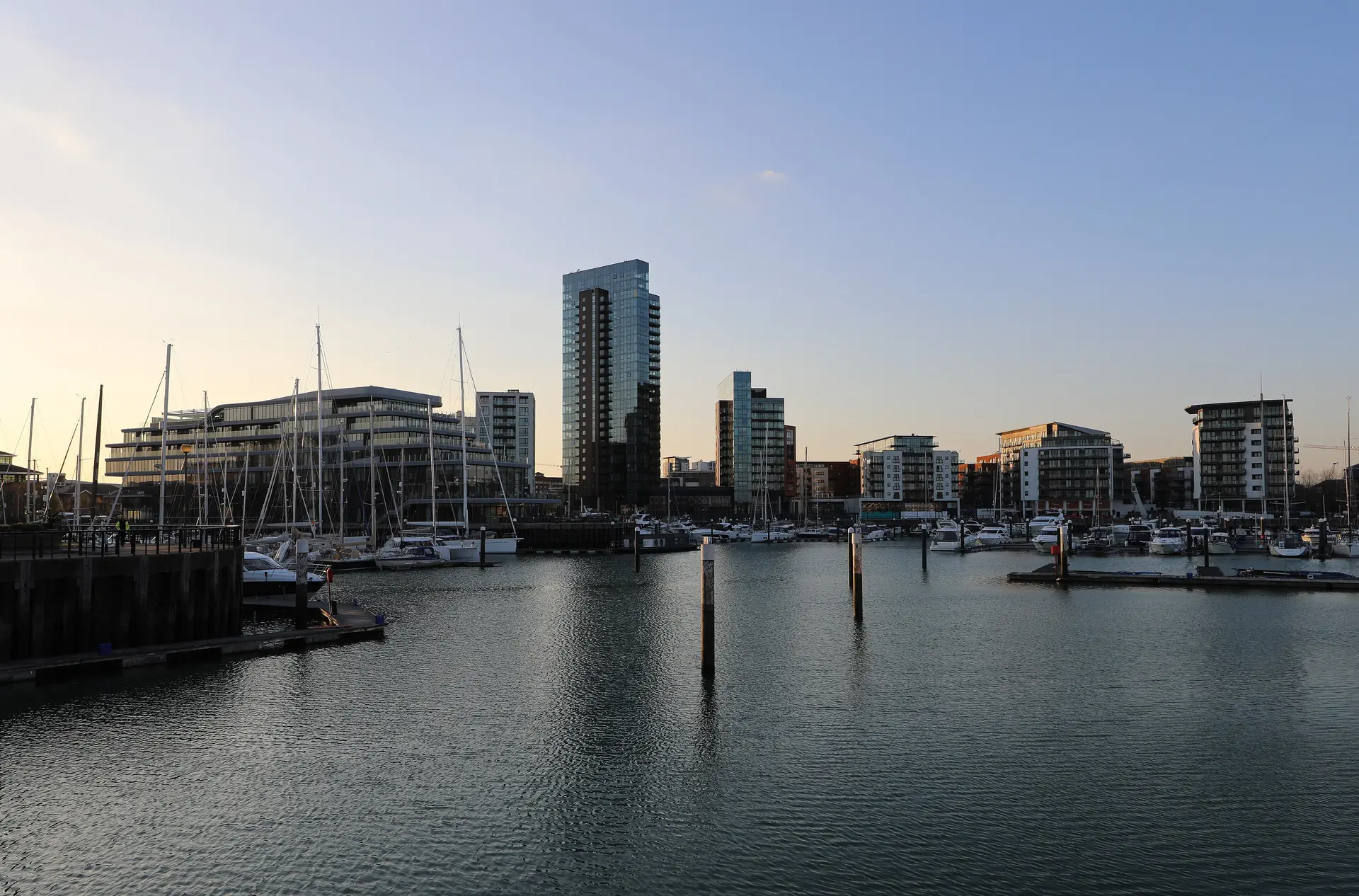 Ocean Village marina and the Southampton waterfront skyline